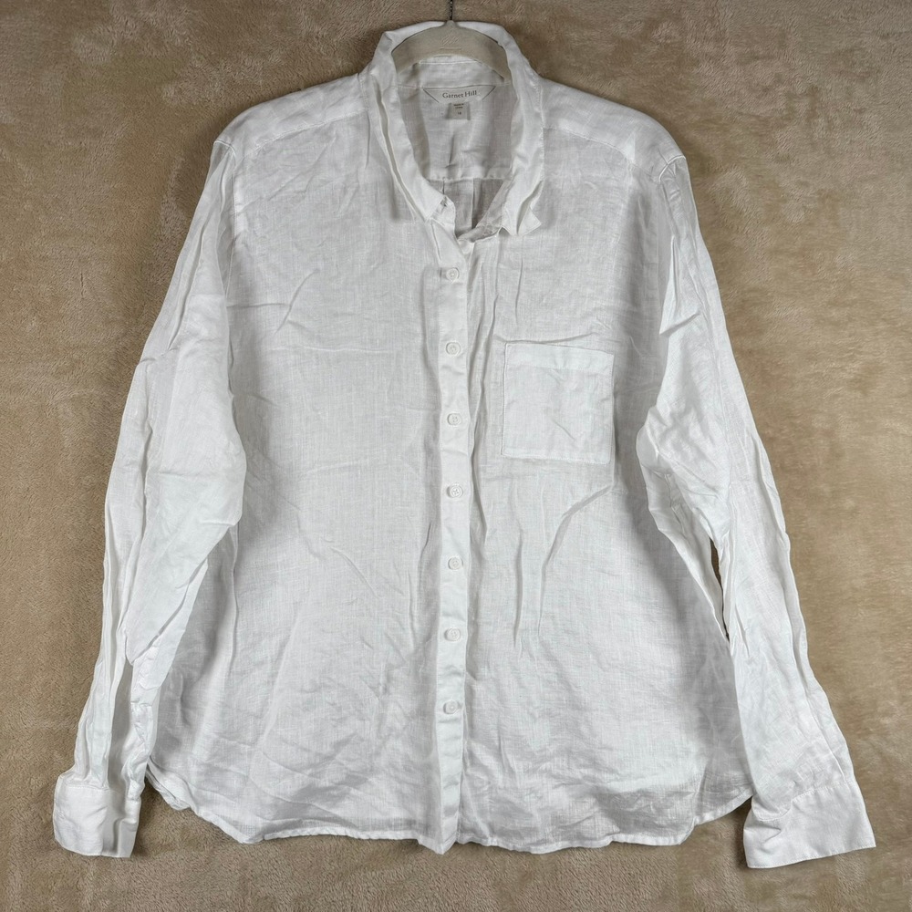 Garnet Hill White‎ European Flax Linen Button Down Shirt Top Size 18 Resortwear